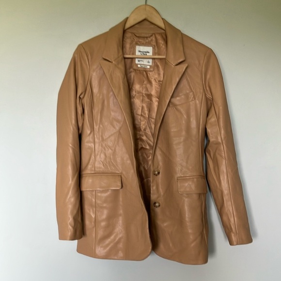Abercrombie & Fitch vegan Tan Leather Women's Jacket Blazer - Picture 2 of 6